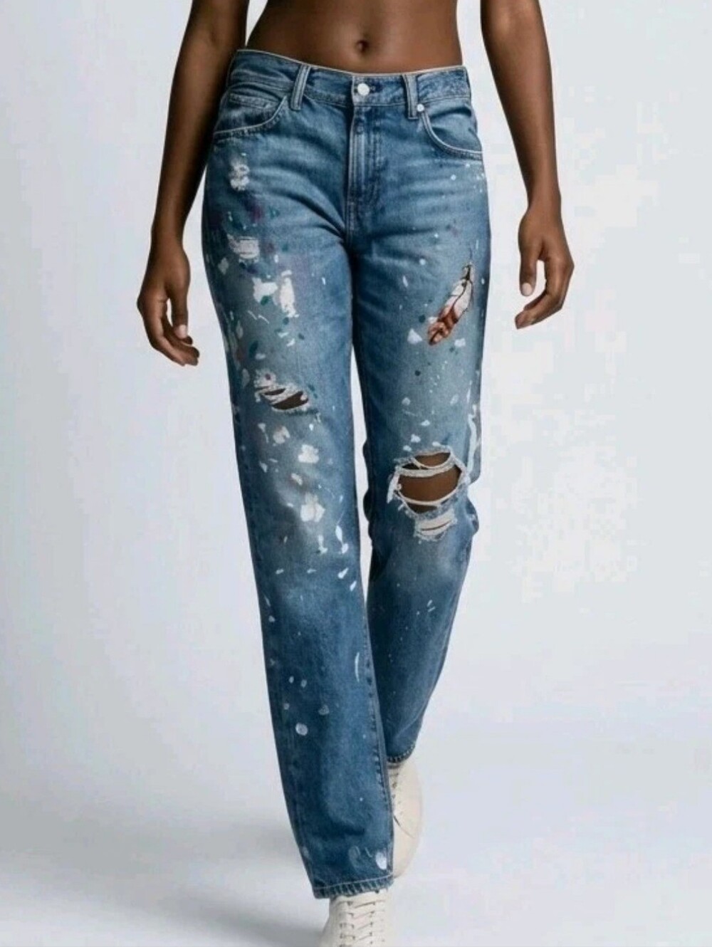 Polo Ralph Lauren Jeans Womens 27 Blue Astor Slim Painted Splatter Embroidered